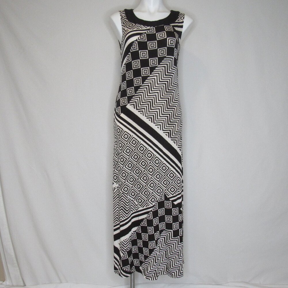 Chico's Travelers Brown White Abstract Print Sleeveless Maxi Dress Size 0 = 4 S